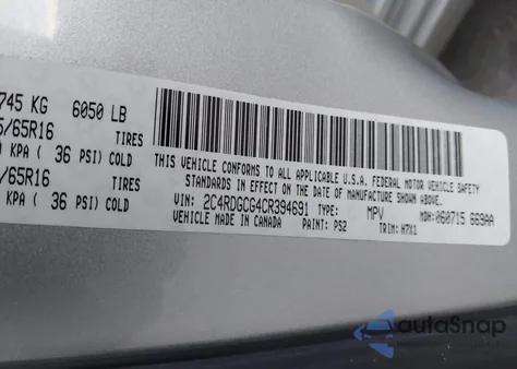 2012 Dodge Grand Caravan Sxt from USA, damaged, VIN 2C4RDGCG4CR394691